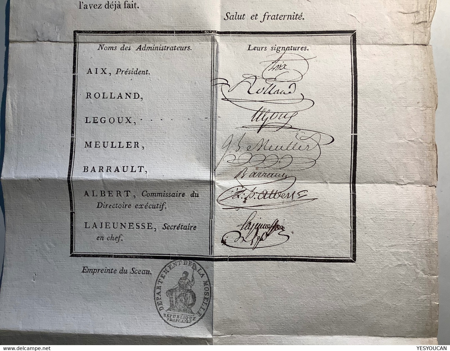 "55 METZ" Lettre Franchise 1798 DOCUMENT AUTOGRAPHE REVOLUTIONNAIRE RARE (France Revolution Francaise An 6 Moselle - 1701-1800: Précurseurs XVIII