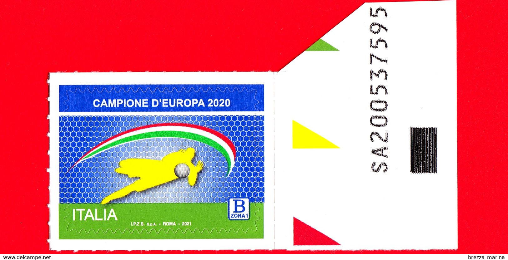 Nuovo - MNH - ITALIA - 2021 - Italia - Campioni D’Europa Di Calcio 2020 – B Zona 1 - Alfanumerico - 2021-...: Mint/hinged