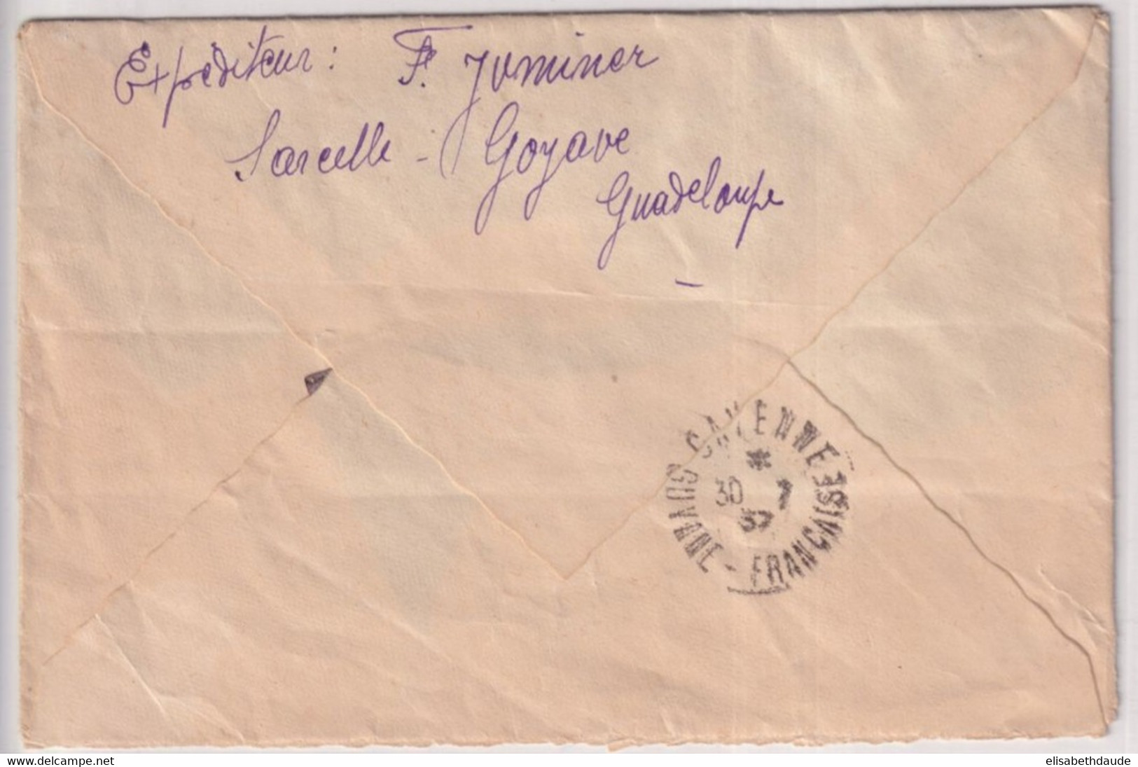 GUADELOUPE - 1937 - 1.75 RARE SEUL Sur LETTRE (COTE DALLAY = 120 EUR) RECOMMANDEE De BASSE TERRE => CAYENNE (GUYANE) ! - Brieven En Documenten