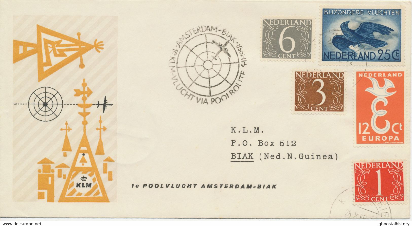 NIEDERLANDE 1958 Selt. Kab.-Erstflug 1e KLM-Flug Via Pol-Route AMSTERDAM - BIAK (Niederländisch Neu-Guinea) - Poste Aérienne