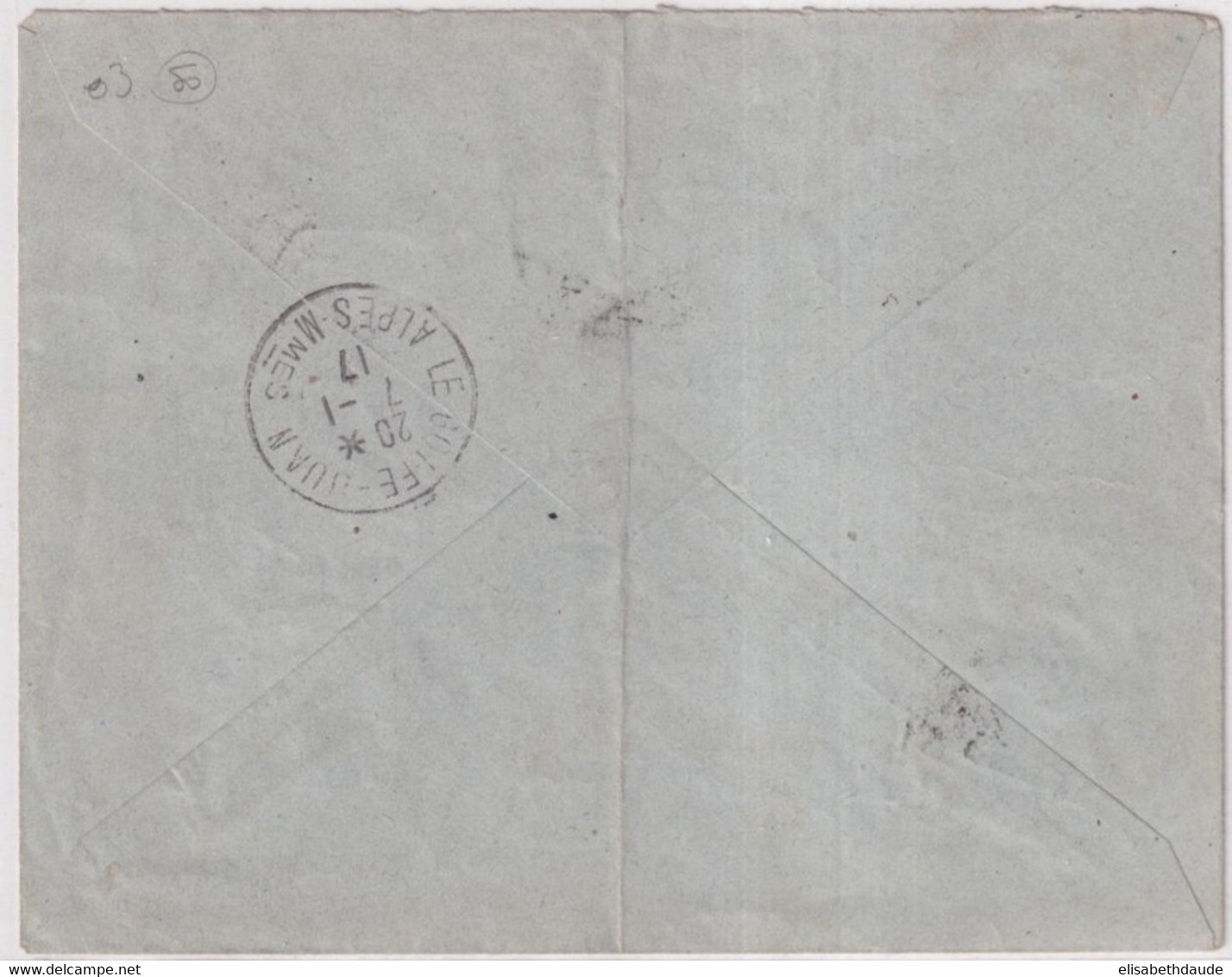1917 - MONACO - ENVELOPPE Avec CACHET HEXAGONAL => GOLFE-JUAN Avec RARE TAXE SEMEUSE SURCHARGEE "T" - CROIX-ROUGE - Cartas & Documentos