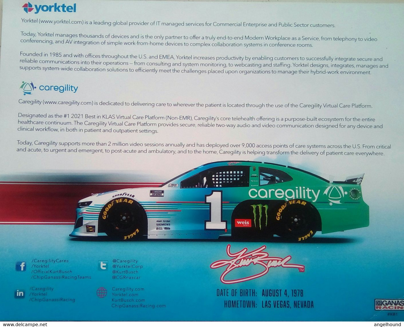 Kurt Busch ( American Race Car Driver) - Autografi