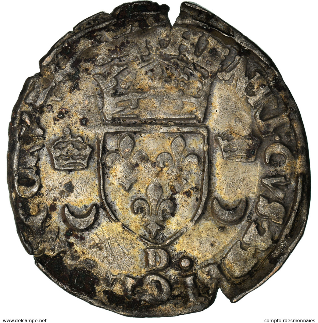 Monnaie, France, Henri II, Douzain Aux Croissants, 1551, Lyon, TB+, Billon - 1547-1559 Heinrich II.
