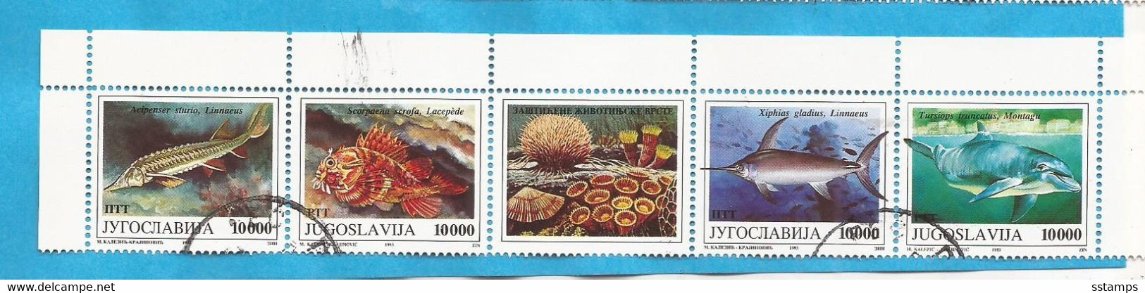 1993  2589-92 AUSVERKAUF  JUGOSLAVIJA  JUGOSLAWIEN FISCH MEERESTIERE  USED - Gebraucht