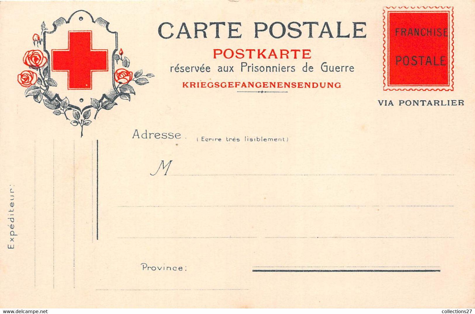 25-PONTARLIER- CARTE RESERVEE AUX PRISONNERS DE GUERRE CORRESPONDANCE - Pontarlier