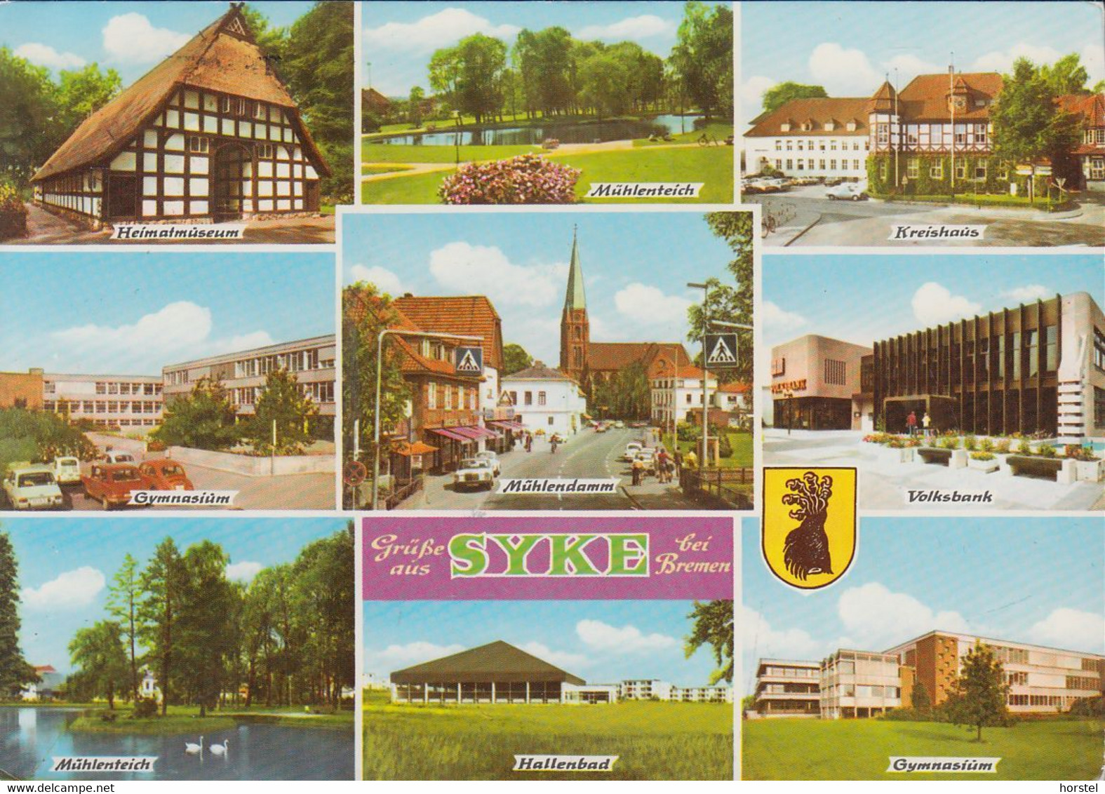 D-28857 Syke - Alte Ansichten - Hallenbad - Volksbank - Gymnasium - Nice Stamp - Diepholz