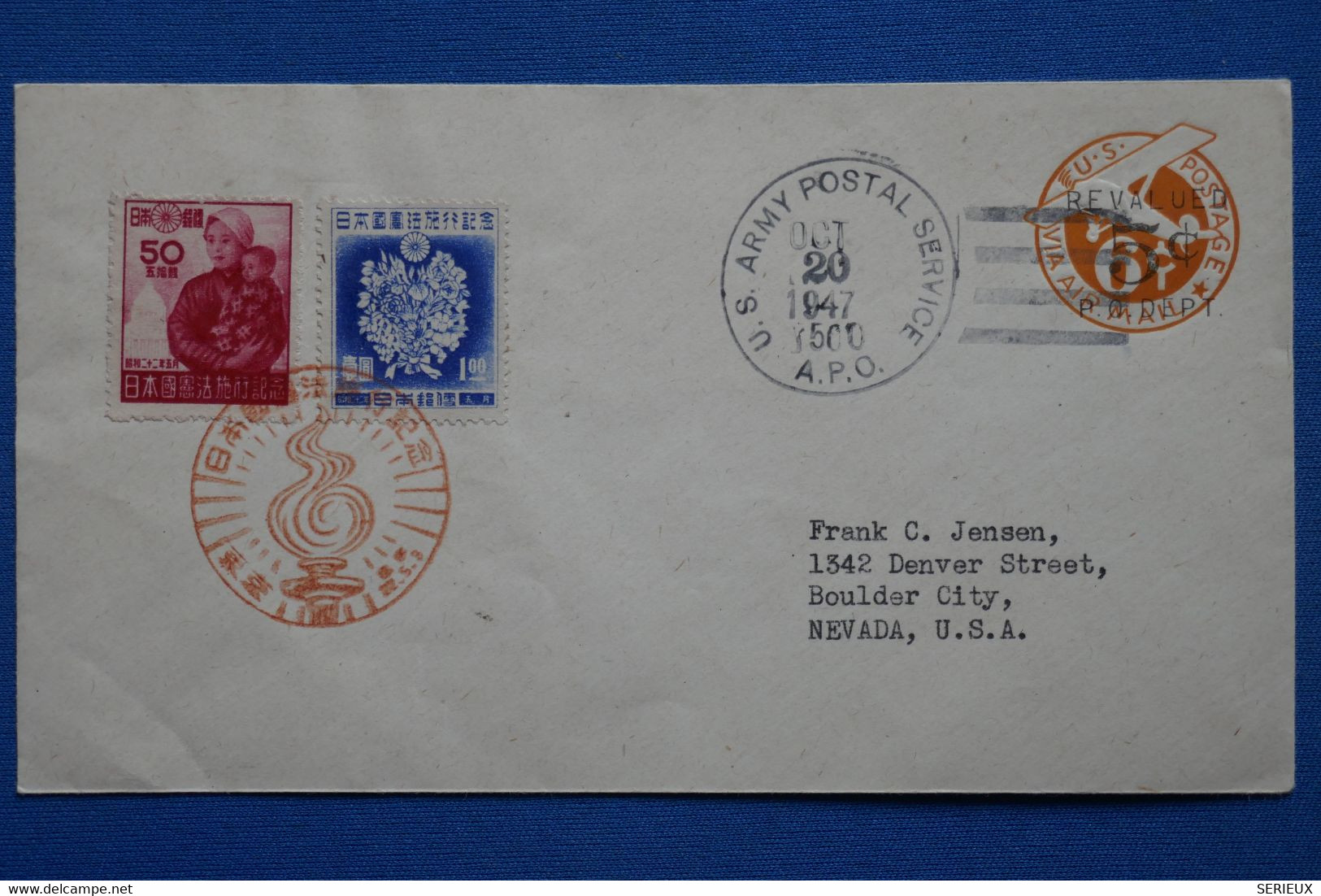 Z8 CHINA  AMERICA BELLE LETTRE BINATIONALITE  1947  NEVADA + AFFRANCHISSEMENT INTERESSANT - Storia Postale