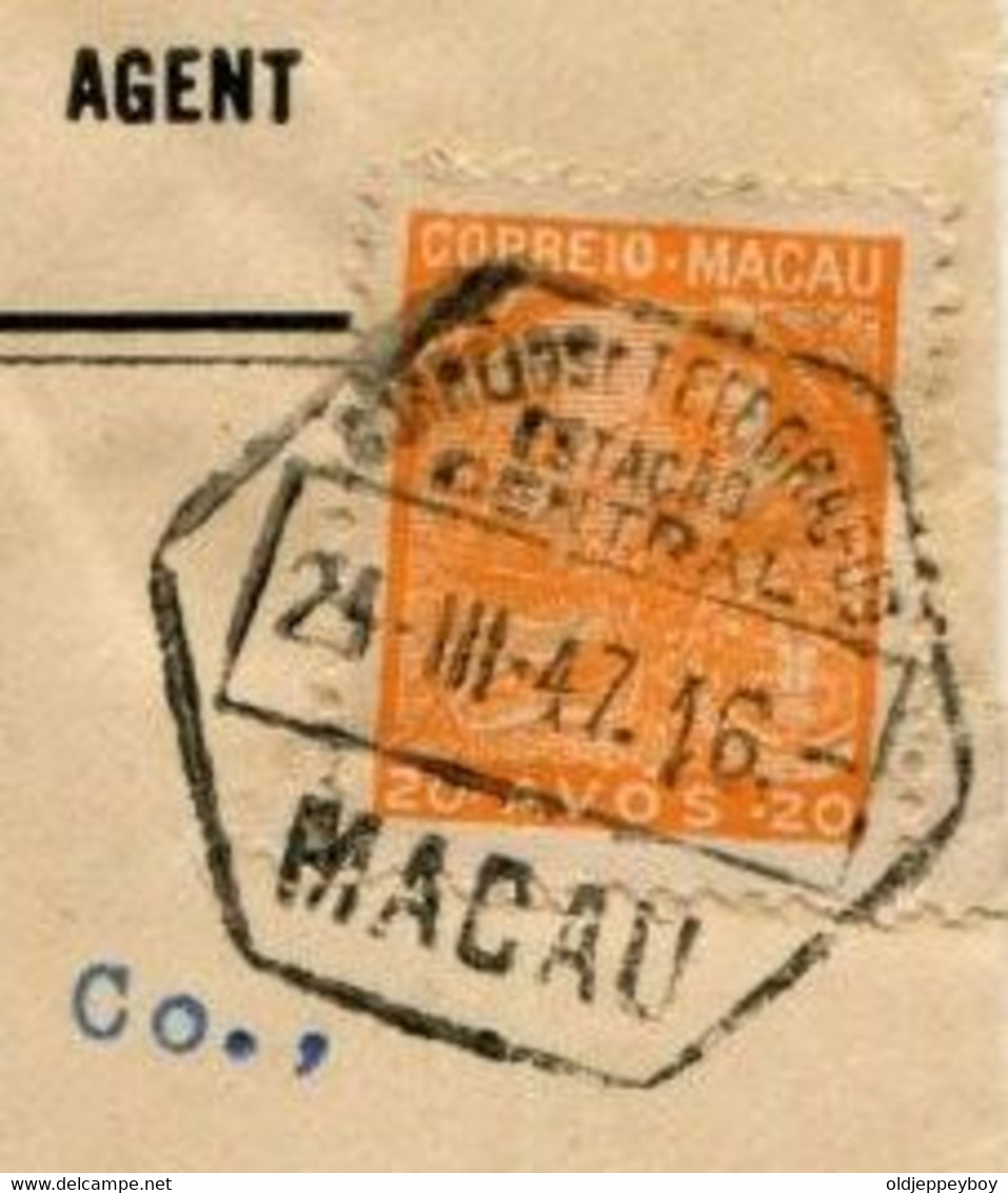 Chine China Macau 1945 Padroes Lithographed Locally At Sin Chun & Cia Lda 20avos. Cover From Macao 24.03.47 To The USA. - Lettres & Documents