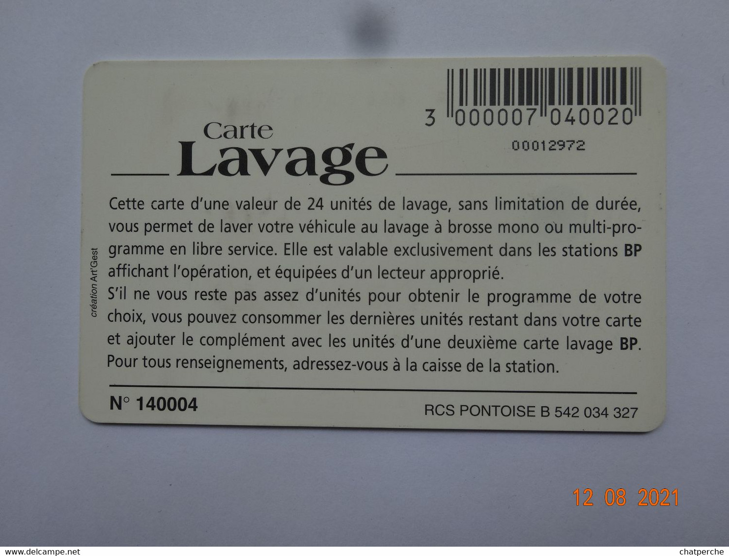 CARTE  A PUCE CARTE FIDÉLITÉ STATION SERVICE LAVAGE  24 UNITÉS BP ULTIMATE - Car Wash Cards