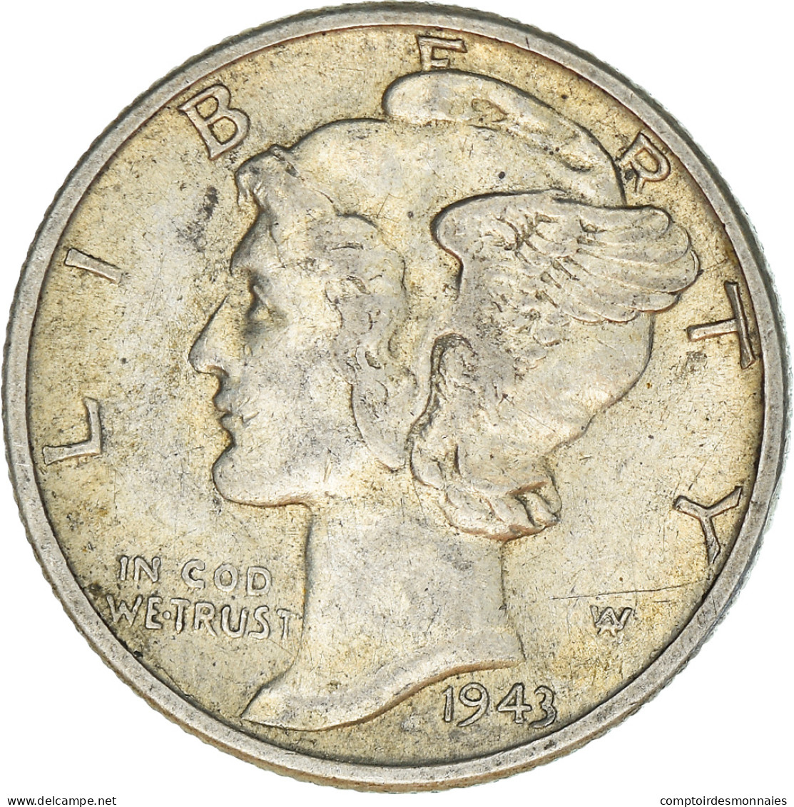 Monnaie, États-Unis, Mercury Dime, Dime, 1943, U.S. Mint, Philadelphie, TTB+ - 1916-1945: Mercury (Mercure)