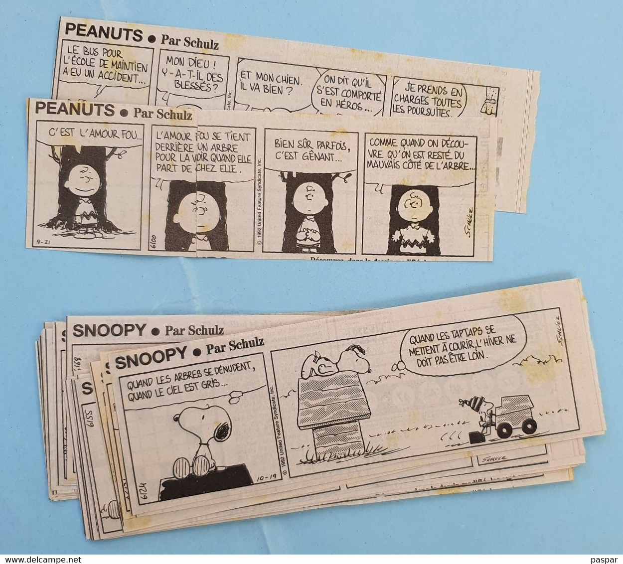 Snoopy / Peanuts 33 Planches Strips Parues Dans France Soir Dans Les Années 1990 - Schulz - Disegni Originali