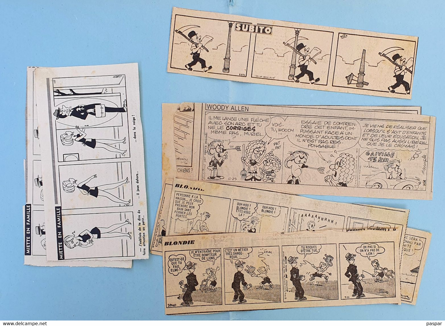 9 Planches Strips Divers Parues Dans Les Journaux - Blondie, Woody Allen, Subito, Miette En Famille - Original Drawings