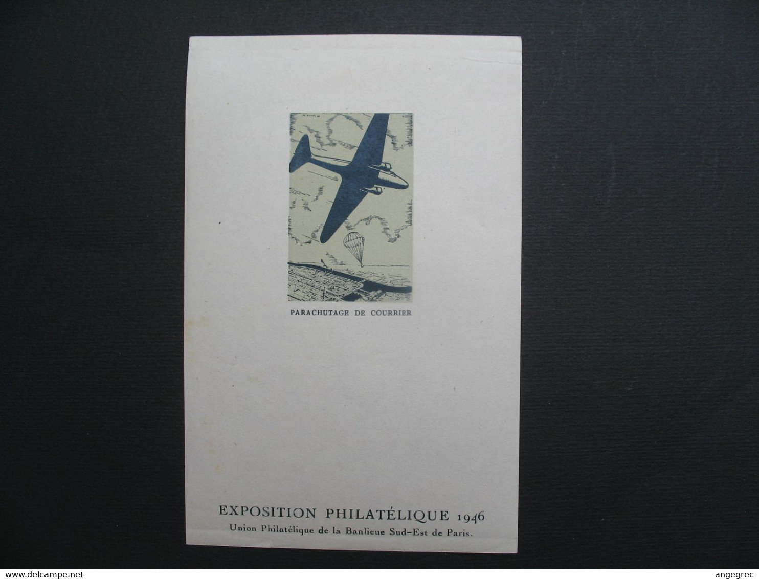 Vignette (4) En BF Label Stamp Vignetta  Aufkleber France Parachutage De Courrier Exposition Philatélique 1946 - Aviation