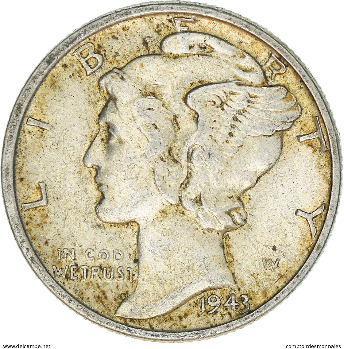 Monnaie, États-Unis, Mercury Dime, Dime, 1943, U.S. Mint, Philadelphie, TTB - 1916-1945: Mercury (Mercure)
