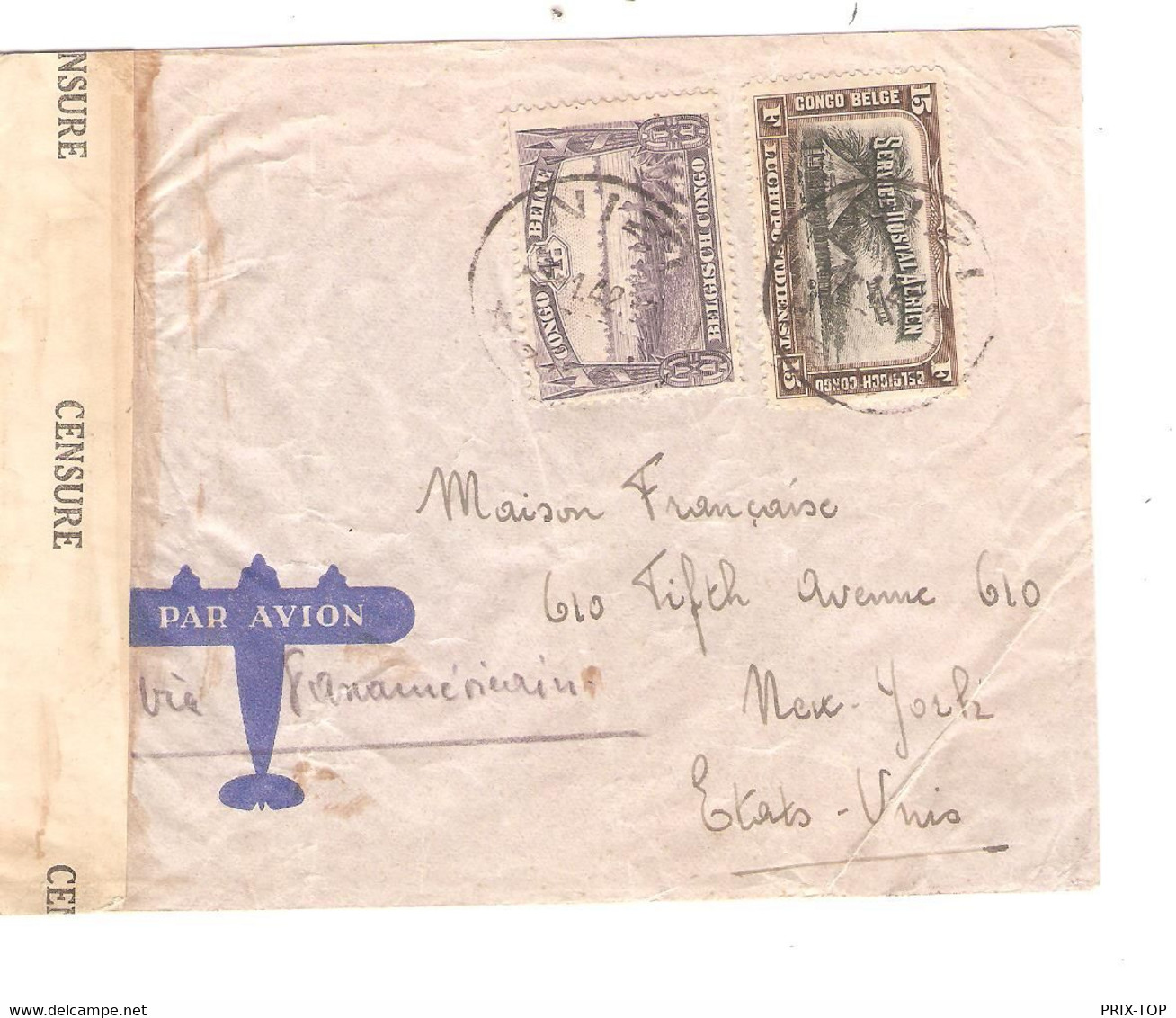 REF4791/ TPA 13 - TP 180 S/L. Avion Via Panaméricain C. Nizi 1942 Censure Congo Belge > USA Via Léopoldville - Cartas & Documentos