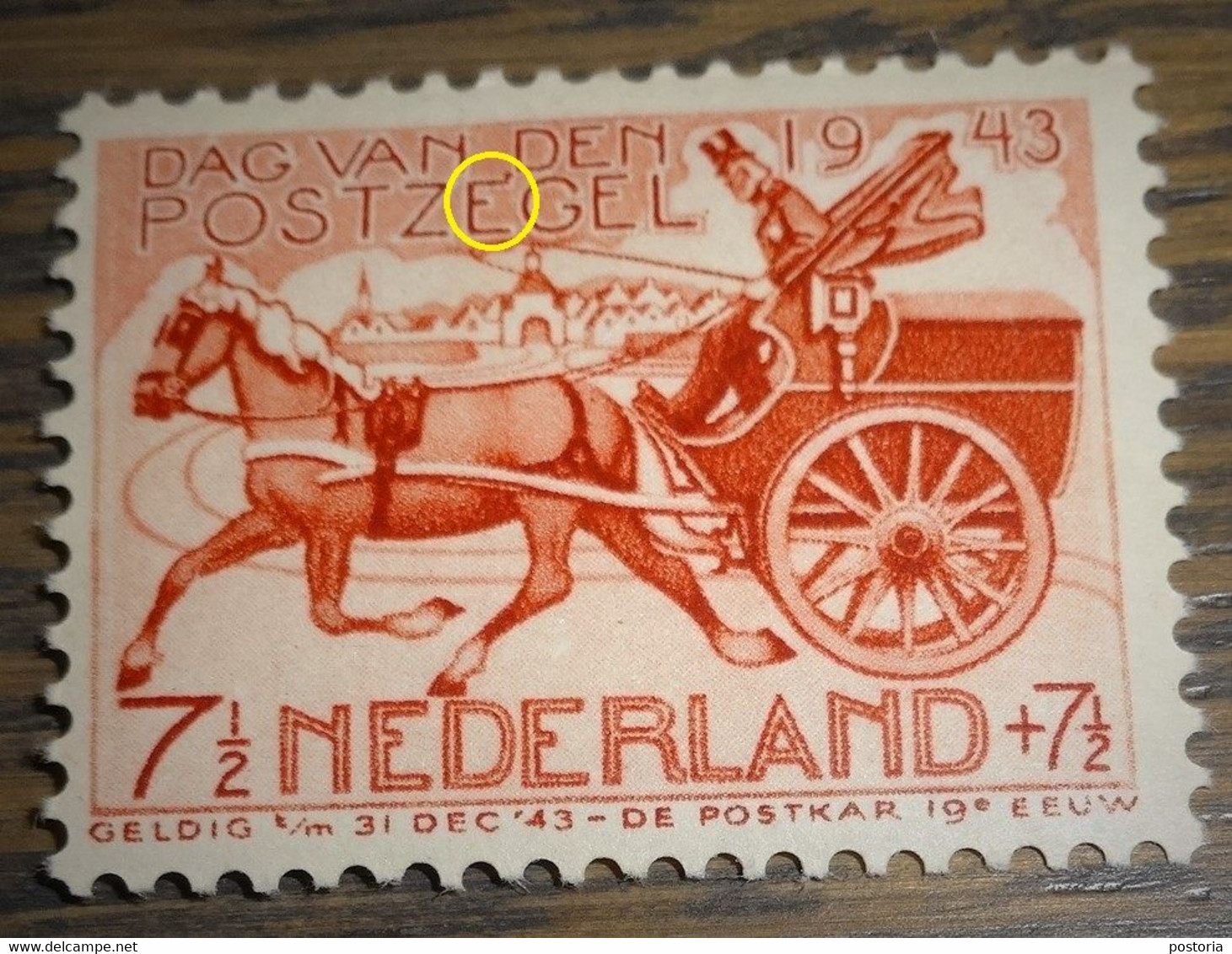 Nederland - MAST - 422 P - 1943 - Plaatfout - Postfris - Puntje Boven 1e E Van POSTZEGEL - Abarten Und Kuriositäten