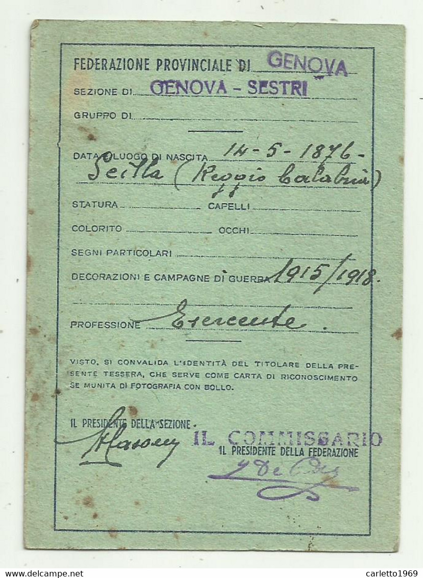 ASSOCIAZIONE NAZIONALE COMBATTENTI E REDUCI SEZIONE GENOVA SESTRI 1953 - Collections