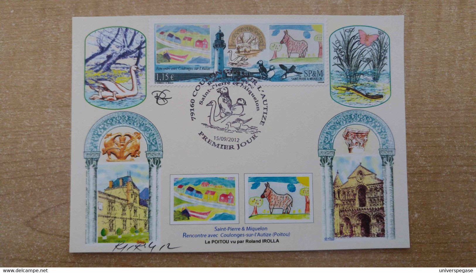 Carte Roland Irolla - FDC 1er Jour - Coulonges-sur-l'Autize Et Saint-Pierre Et Miquelon + Signature - Maximumkarten