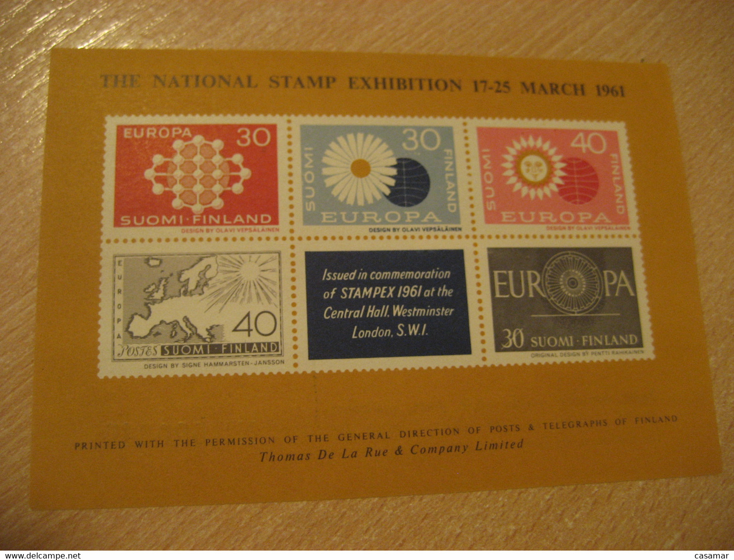 LONDON England 1961 National Stamp Exhibition Imperforated Souvenir Sheet Proof Europa Europeism FINLAND - Proofs & Reprints