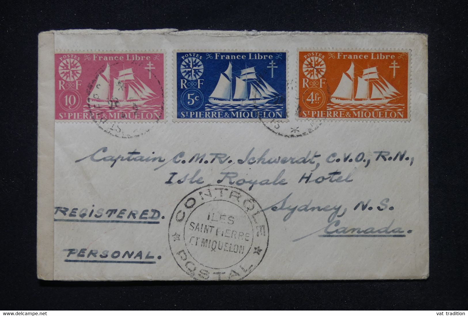 ST PIERRE ET MIQUELON - Enveloppe De St Pierre Pour Le Canada En 1942 Avec Contrôle Postal - L 104266 - Briefe U. Dokumente