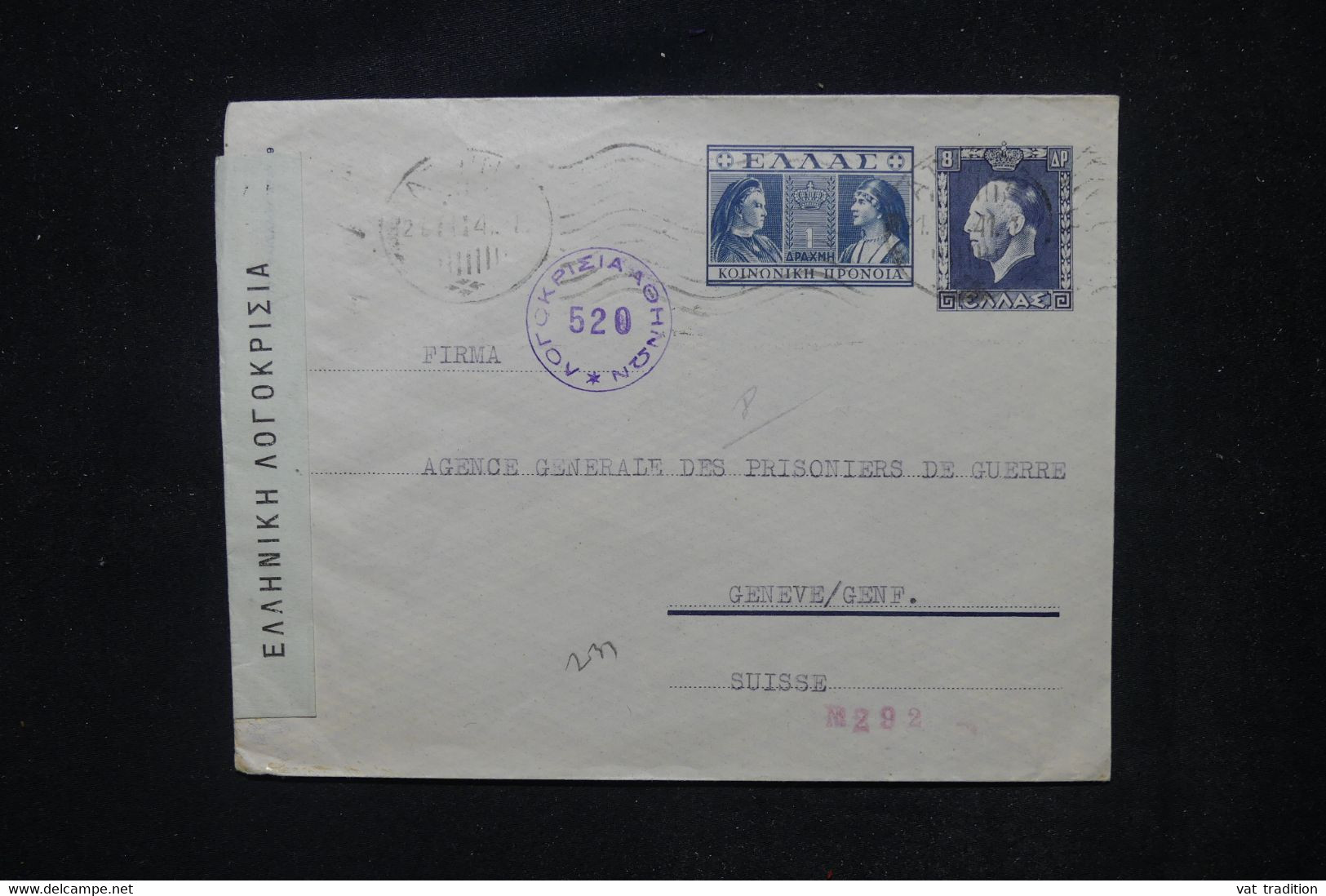 GRECE - Entier Postal De Athènes Pour L'Agence Des Prisonniers De Guerre De Genève Avec Contrôle Postal  - L 104269 - Interi Postali