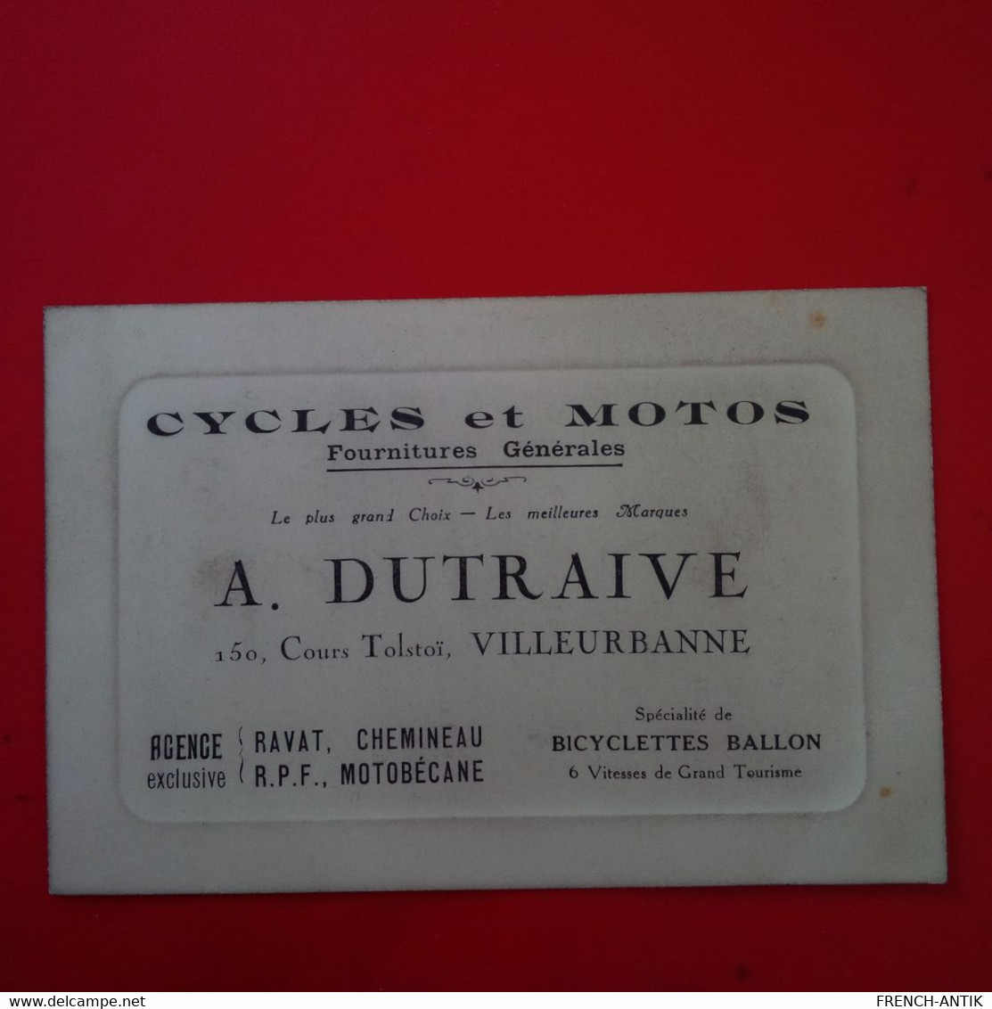 CARTE DE VISITE CYCLES ET MOTOS A DUTRAIVE VILLEURBANNE - Visiting Cards