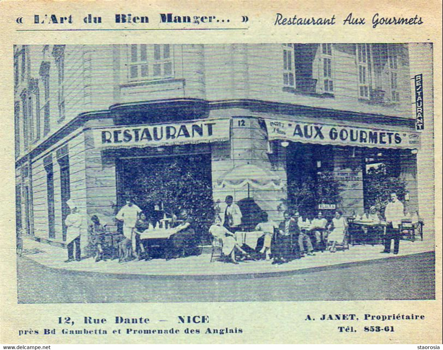 D06 NICE  Restaurant Aux Gourmets 12 Rue Dante   ..... A.Janet Propriétaire - Pubs, Hotels And Restaurants