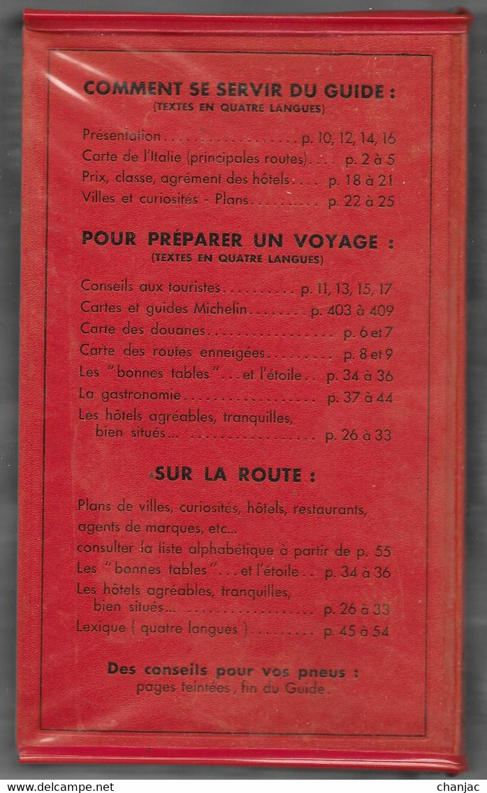 GUIDE MICHELIN ROUGE - ITALIE 1964 . Excellant Etat. - Michelin (guides)