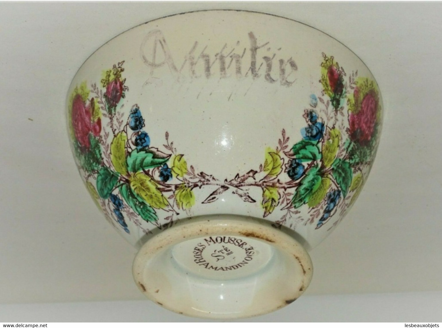 1 BOL PORCELAINE AMITIE Sté ROSE SAINT AMANDINOISE Décor FLEURS Sorti Grenier Céramique Collection Déco - Saint Amand (FRA)