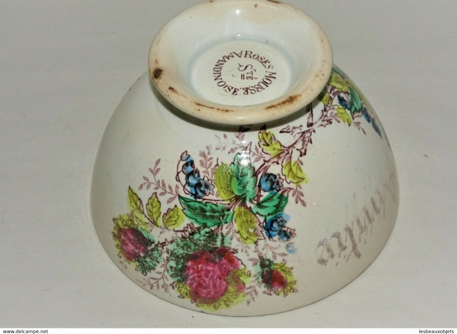 1 BOL PORCELAINE AMITIE Sté ROSE SAINT AMANDINOISE Décor FLEURS Sorti Grenier Céramique Collection Déco - Saint Amand (FRA)