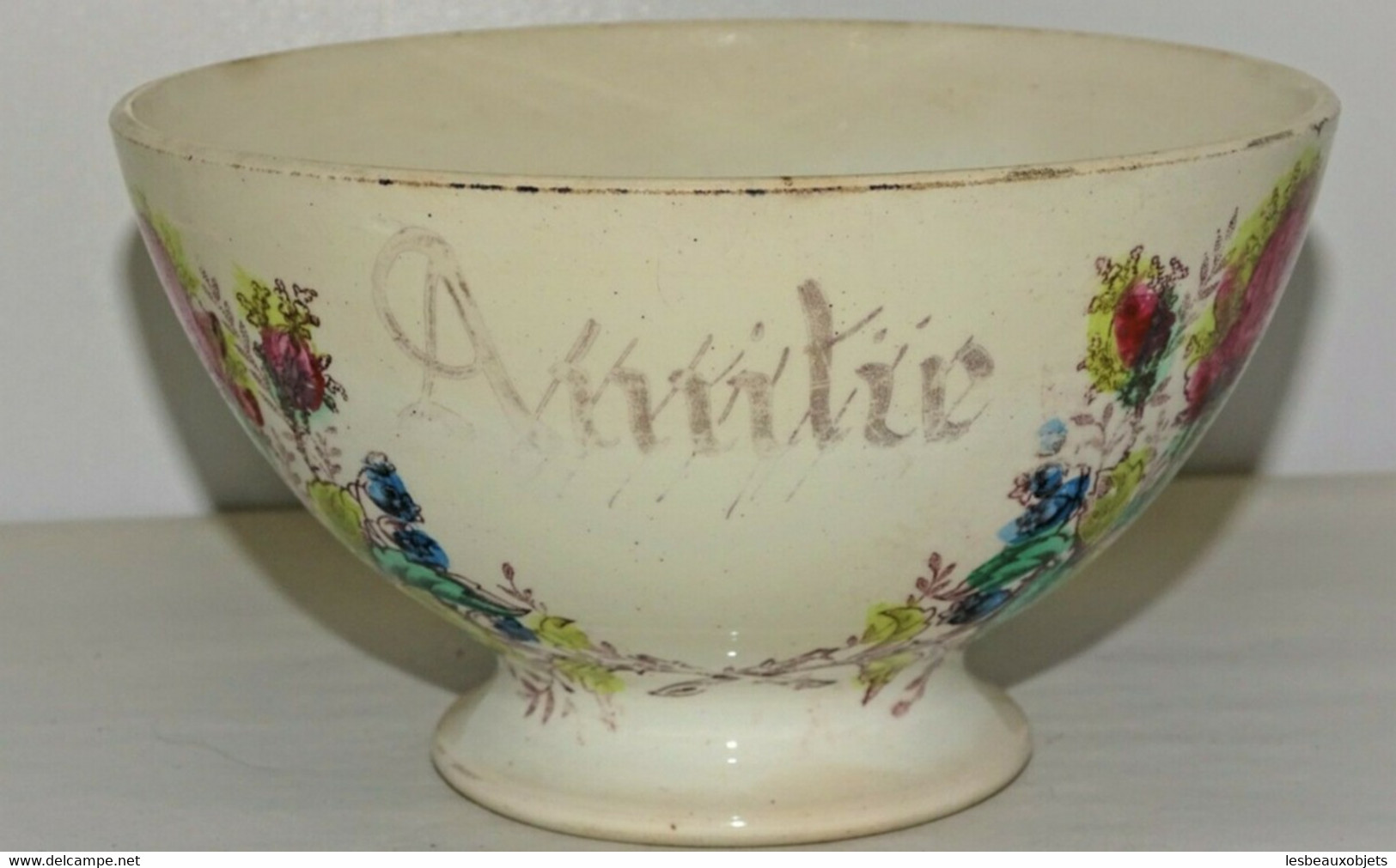 1 BOL PORCELAINE AMITIE Sté ROSE SAINT AMANDINOISE Décor FLEURS Sorti Grenier Céramique Collection Déco - Saint Amand (FRA)