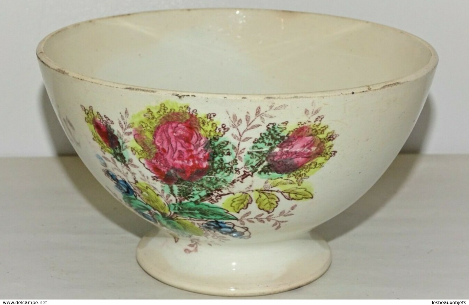 1 BOL PORCELAINE AMITIE Sté ROSE SAINT AMANDINOISE décor FLEURS sorti grenier céramique collection déco