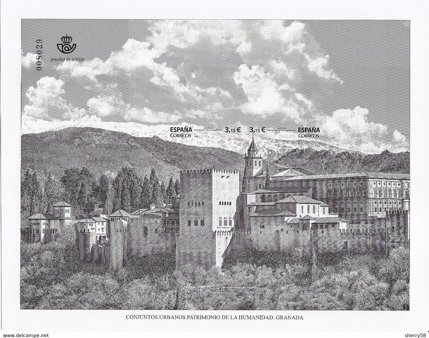 2017-PRUEBA OFICIAL Nº 134 Y 135- 2 PRUEBAS DE ARTISTA Conjuntos Urbanos Patrimonio De La Humanidad. Granada - Calcograf - Ensayos & Reimpresiones