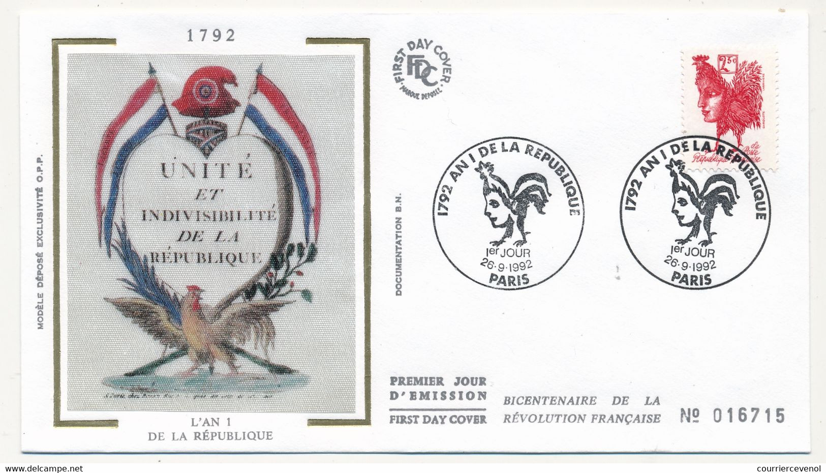 FRANCE => 4 Enveloppes FDC / Soie - Bicentenaire De La Révolution - AN1 De La République - 1992 - 1990-1999