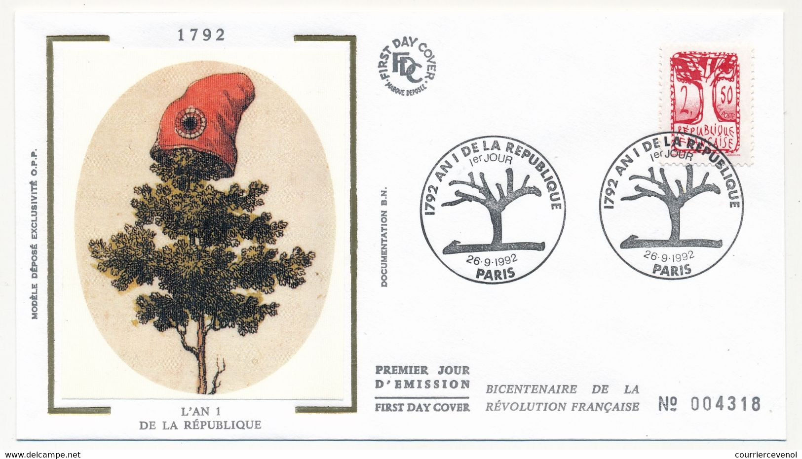 FRANCE => 4 Enveloppes FDC / Soie - Bicentenaire De La Révolution - AN1 De La République - 1992 - 1990-1999