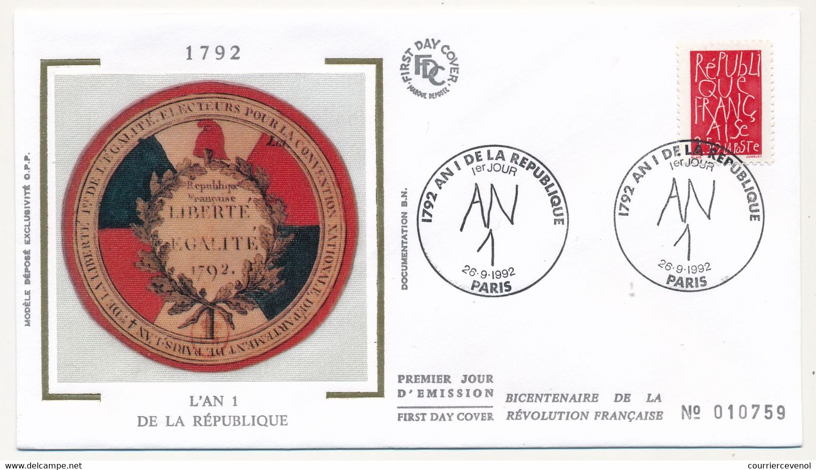 FRANCE => 4 Enveloppes FDC / Soie - Bicentenaire De La Révolution - AN1 De La République - 1992 - 1990-1999