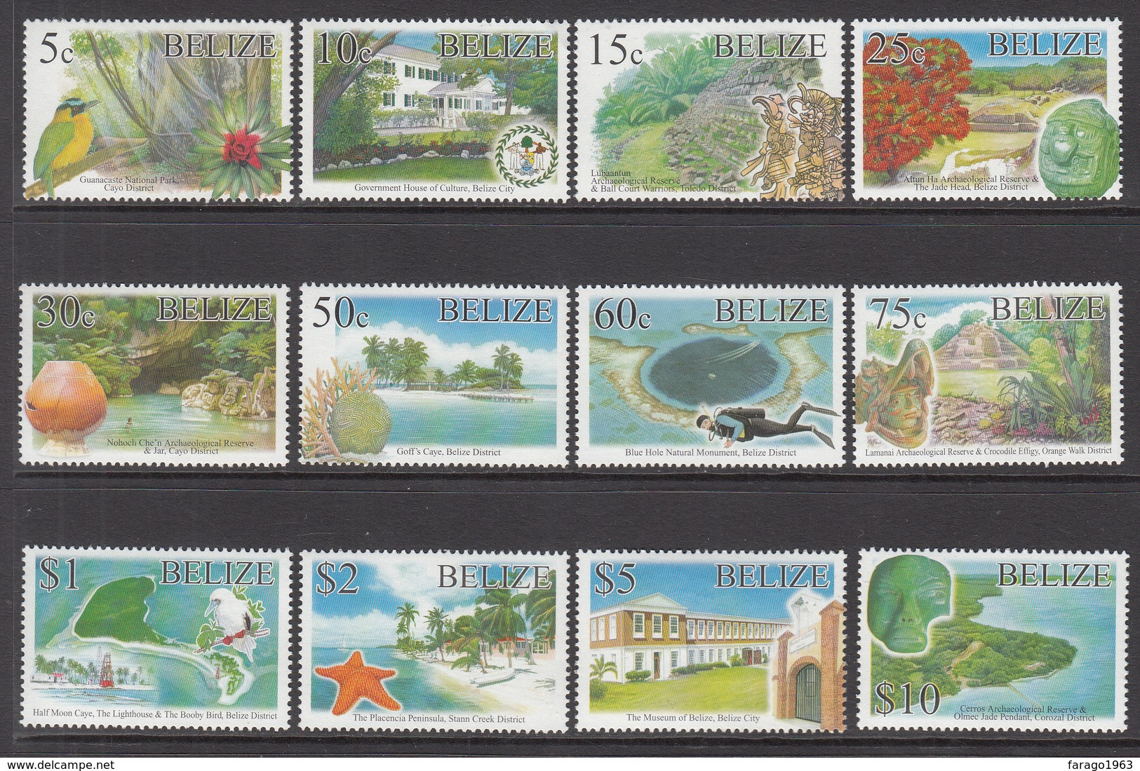 2005 Belize Ecological Sites Definitives Birds Lighthouses   Complete Set Of 12 MNH - Belize (1973-...)