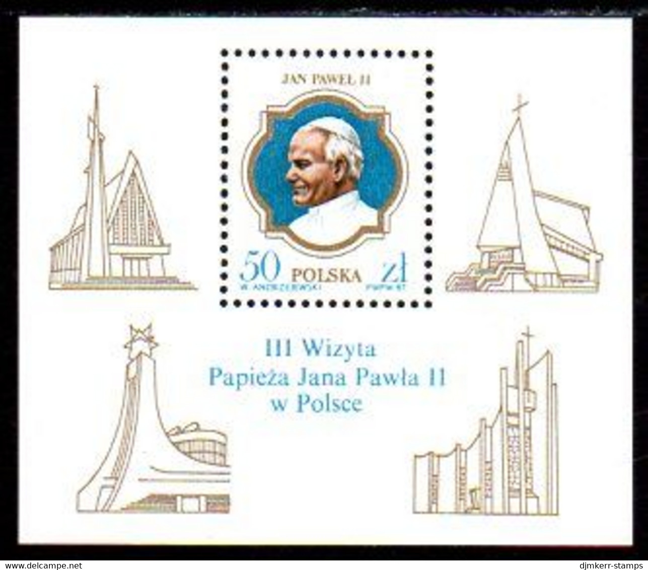 POLAND 1987 Papal Visit Block MNH / **.  Michel Block 103 - Unused Stamps