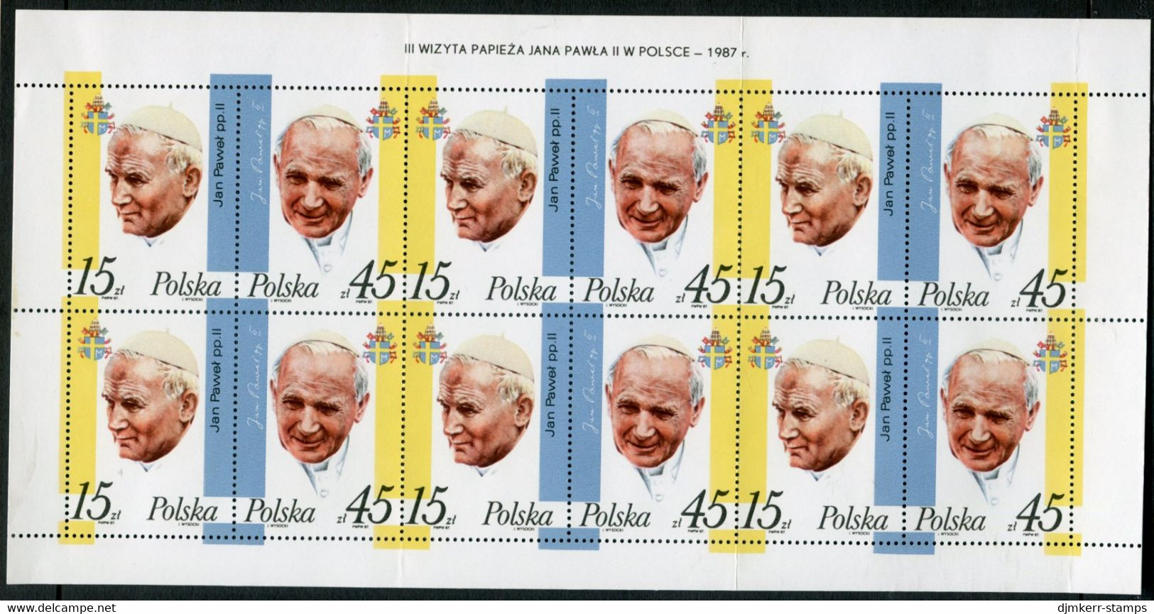 POLAND 1987 Papal Visit Complete Sheet MNH / **.  Michel 3099-100 - Blocks & Sheetlets & Panes