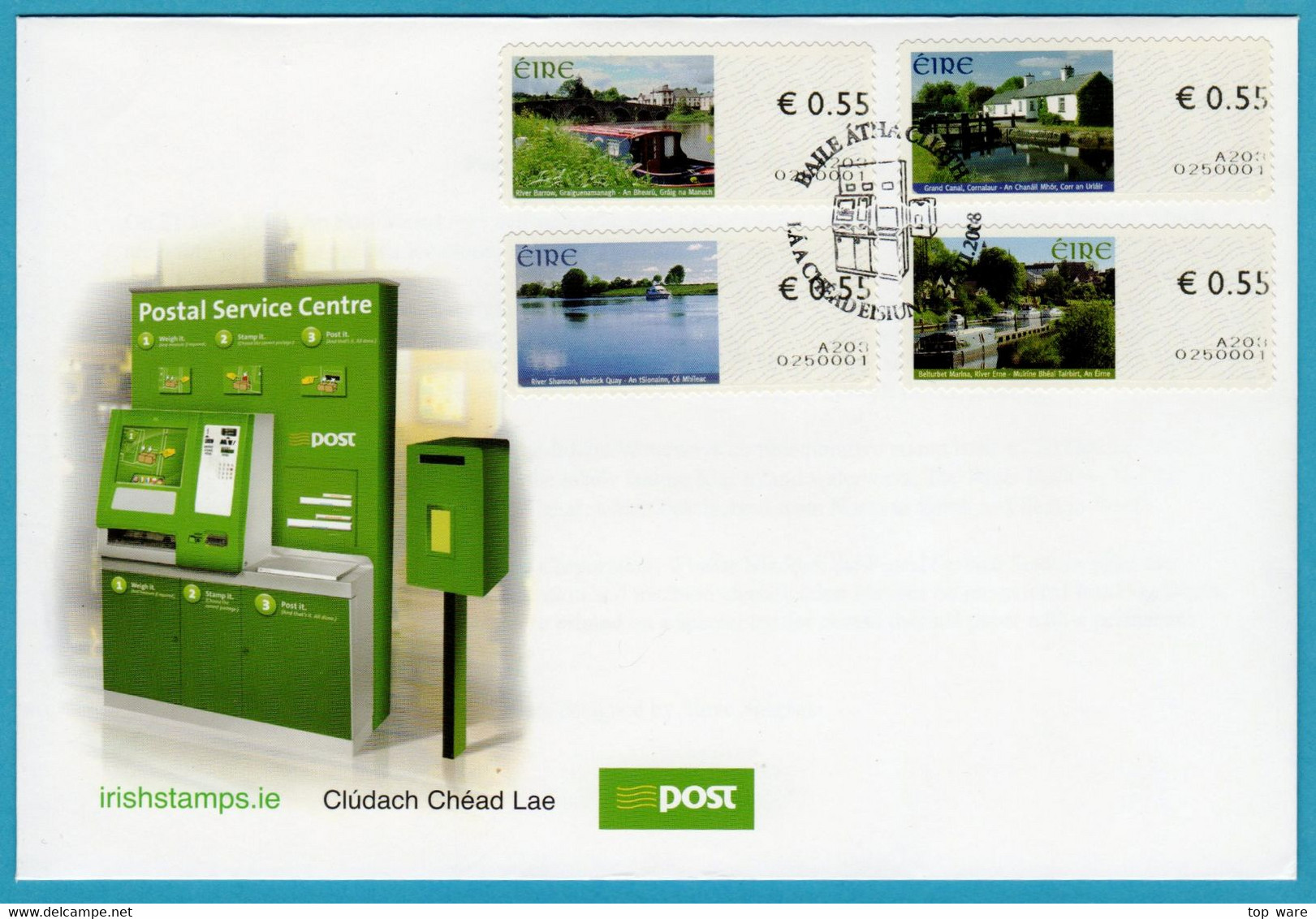 EIRE IRELAND ATM STAMPS / INLAND WATERWAYS / 2008 FIRST ISSUE SOAR FDC / Automatenmarken Distributeur Vending Machine - Automatenmarken (Frama)