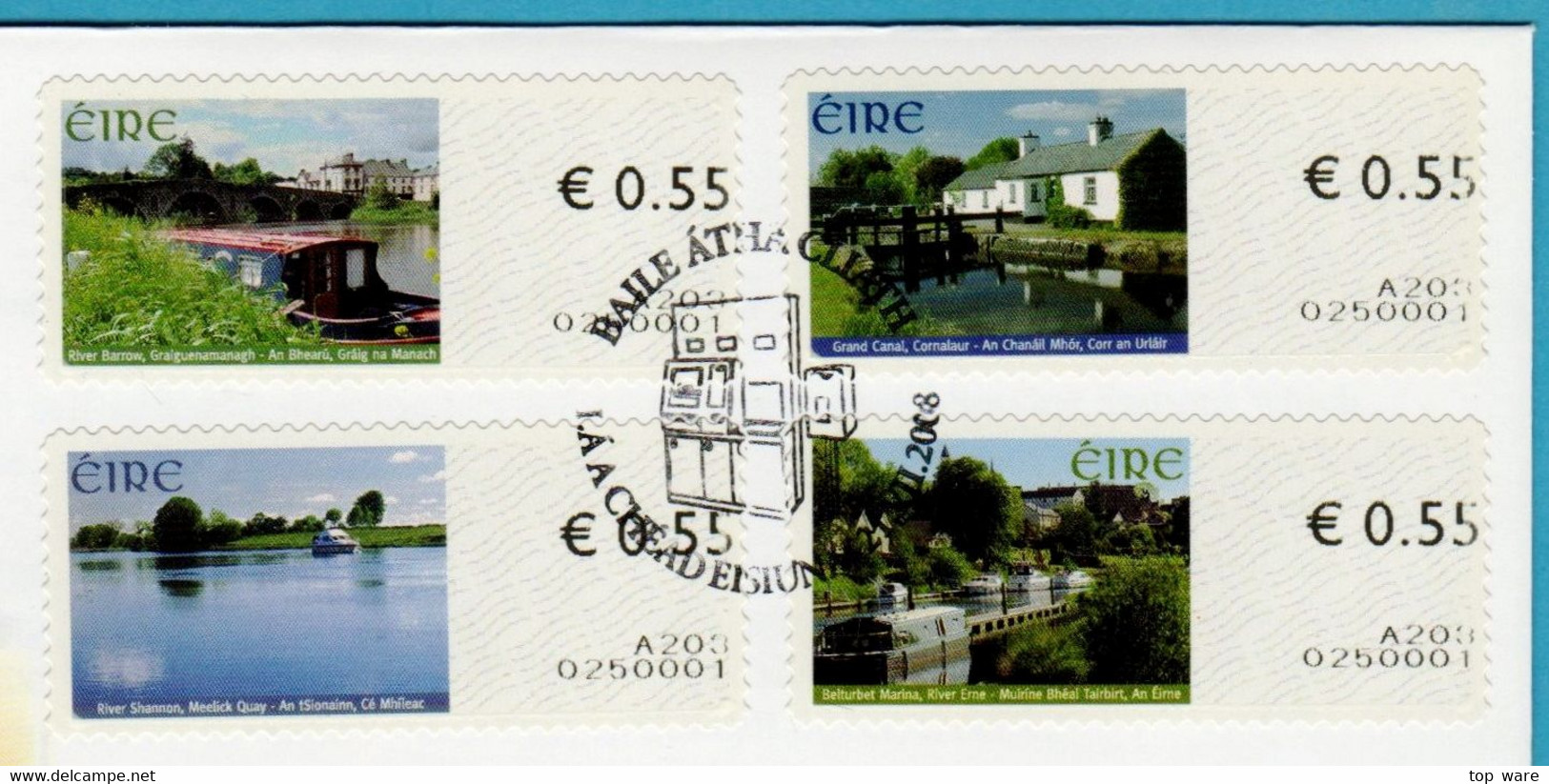 EIRE IRELAND ATM STAMPS / INLAND WATERWAYS / 2008 FIRST ISSUE SOAR FDC / Automatenmarken Distributeur Vending Machine - Franking Labels