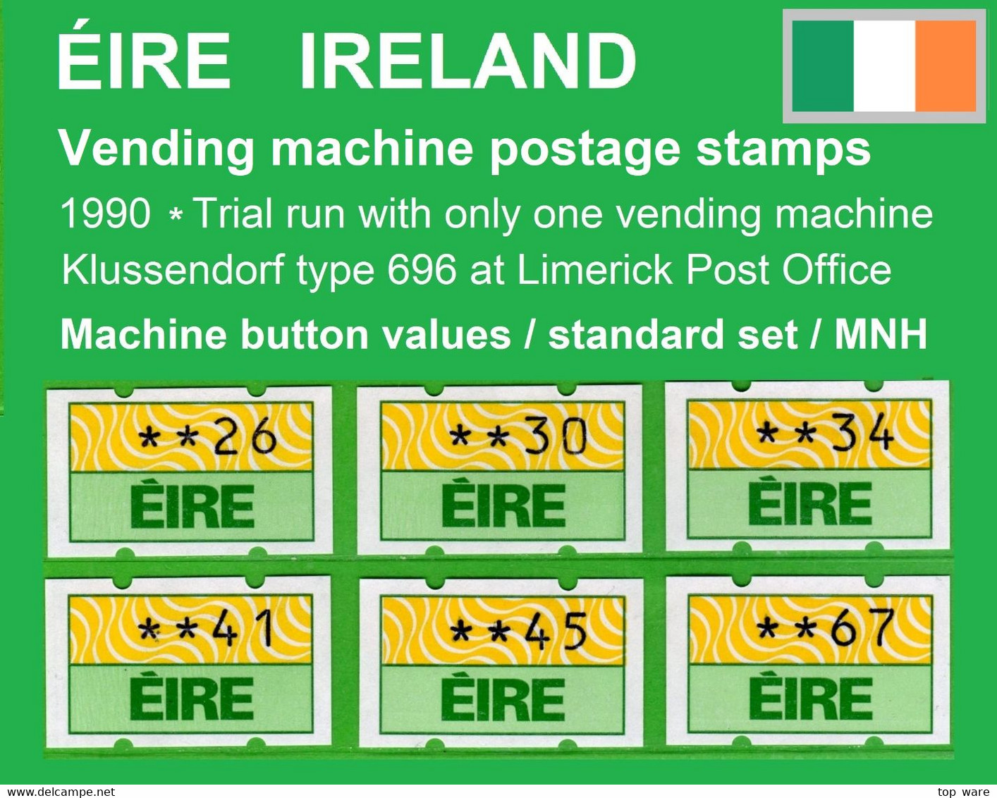 EIRE Ireland 1990 The Very First Soar Stamps Standard Set MNH / ATM Automatenmarken Distributeur Vending Machine Kiosk - Affrancature Meccaniche/Frama