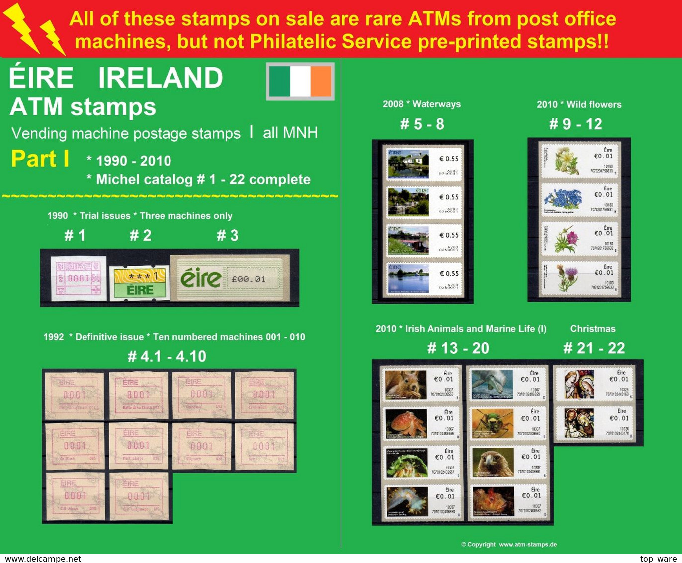 EIRE Ireland ATM Stamps PART I * 1990-2010 MNH * Frama Klussendorf Soar Distributeur Vending Machine Kiosk - Affrancature Meccaniche/Frama