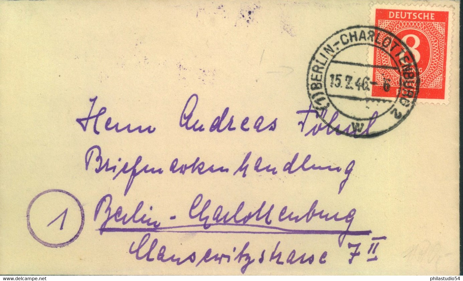 1946, Seltene Frühverwendung Der 8 Pfg. Ziffer Auf Ortsbrief "(1) BERLIN-CHARLOTTENBURG 2 W 15.2.46" - Andere & Zonder Classificatie