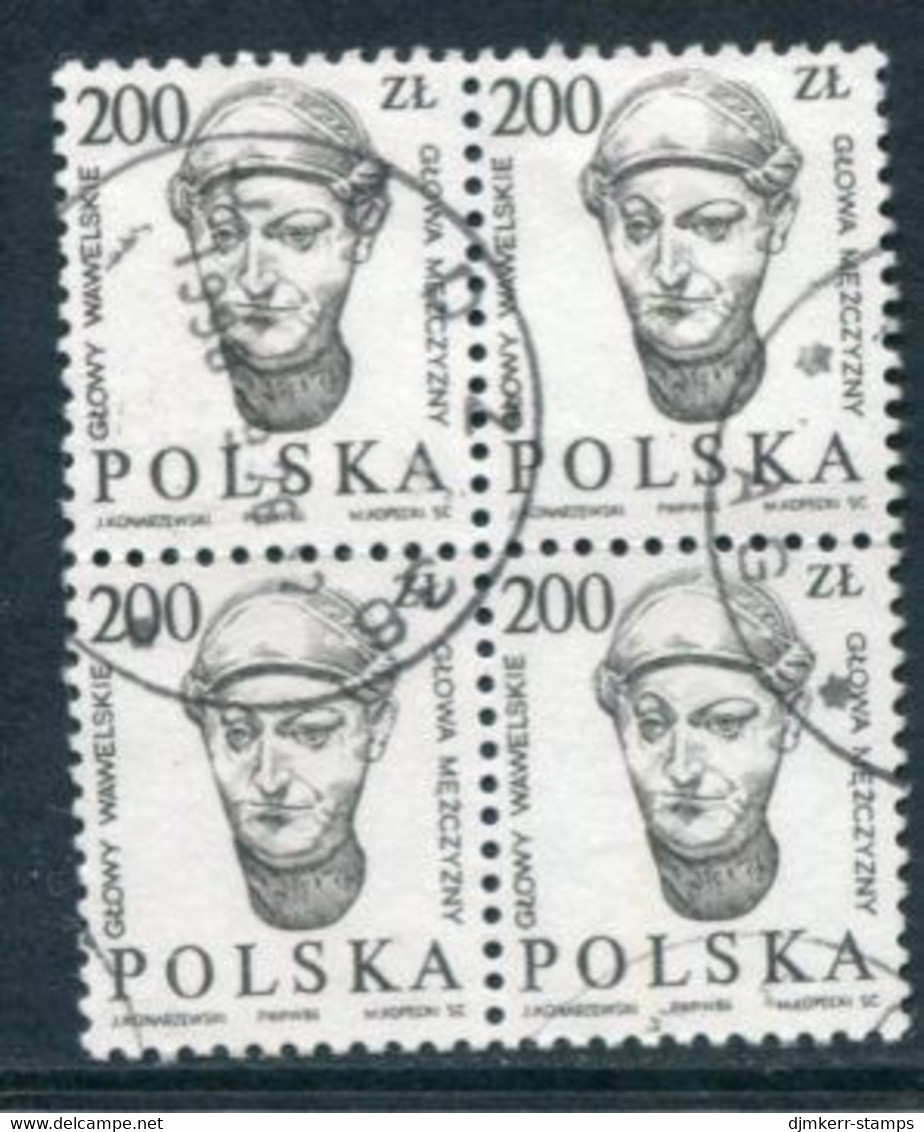 POLAND 1986 Carved Head 200 Zl. Block Of 4 Used.  Michel 3058 - Usados