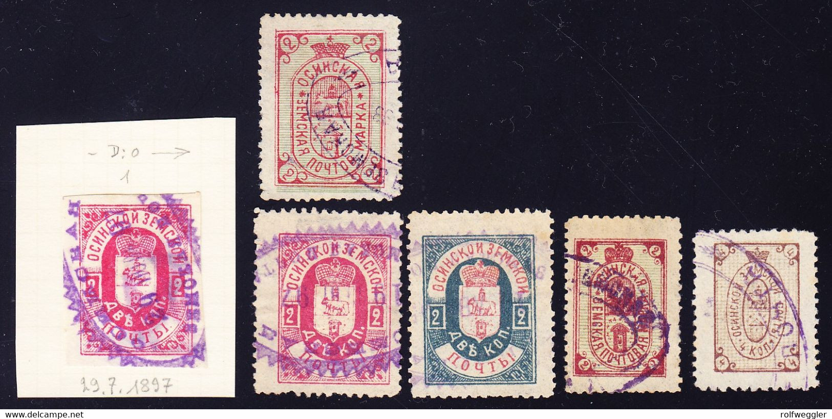 1890/1897 OSA. Used Selection Of 6 Stamps. One Imperforated Ex Fabergé - Zemstvos