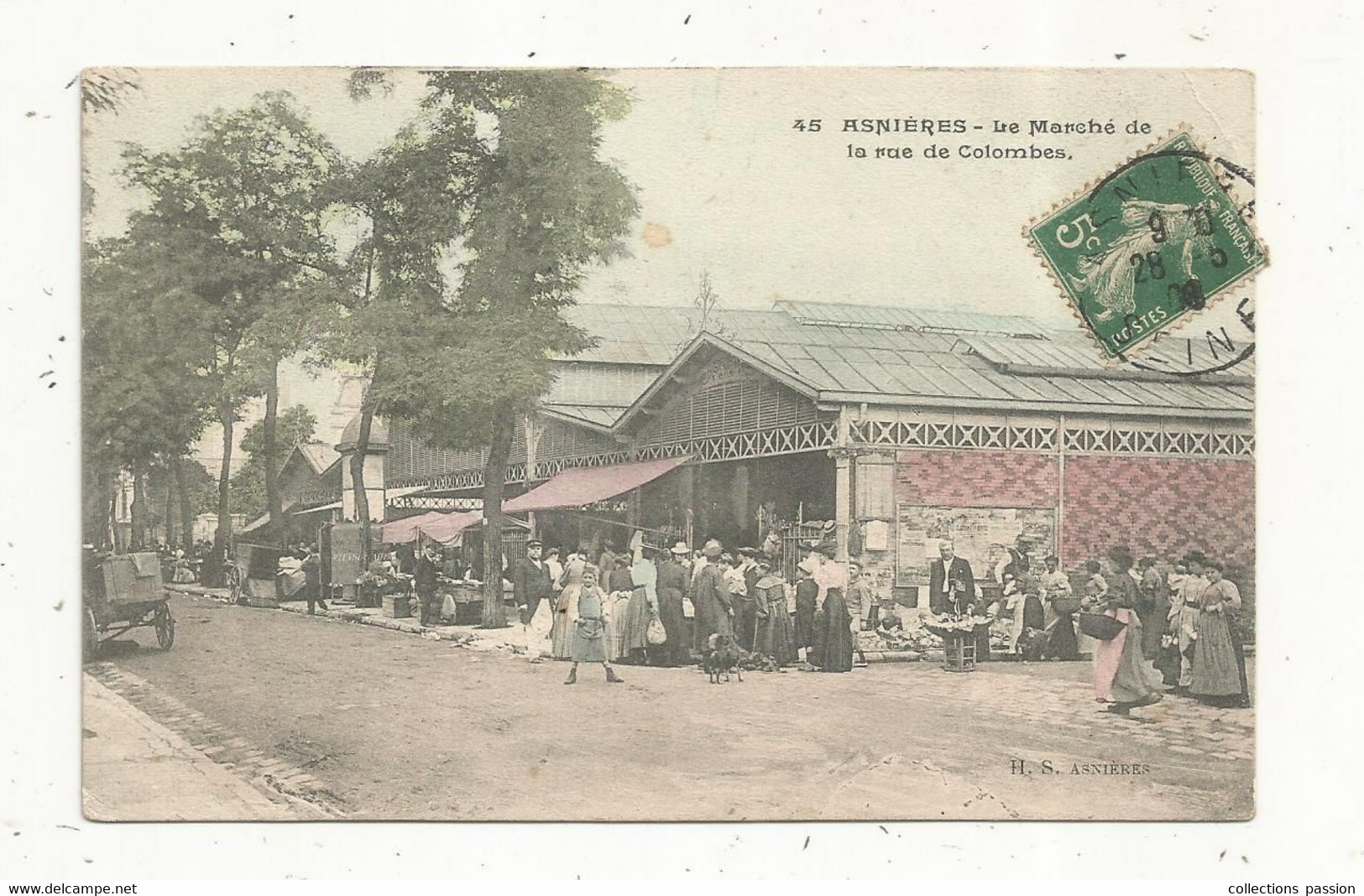 Cp , Commerce Le Marché De La Rue De COLOMBES ,92 , ASNIERES ,voyagée - Marchés