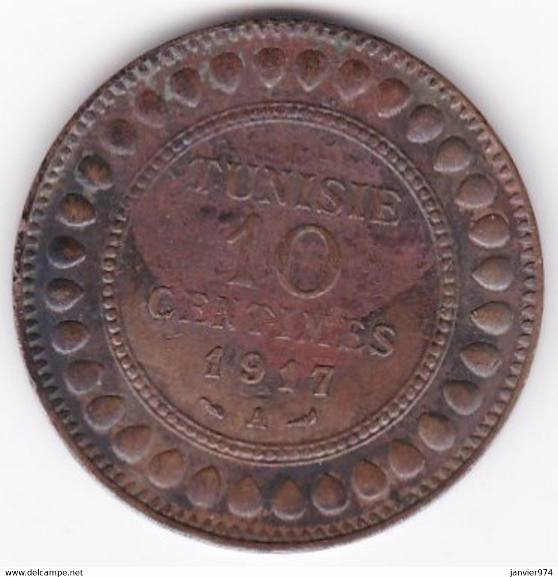 PROTECTORAT FRANCAIS. 10 CENTIMES 1917 A. BRONZE - Tunisia