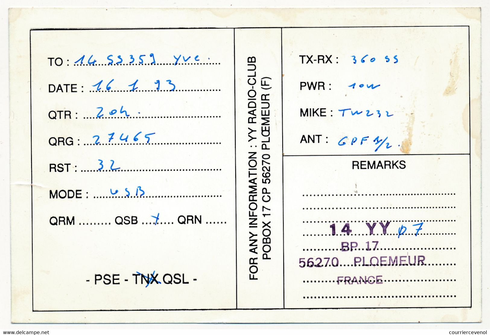 FRANCE - Carte Radio-amateur - FRANCE / PLOEMEUR - 14 YY 47 Groupe DX Français - Radio-amateur