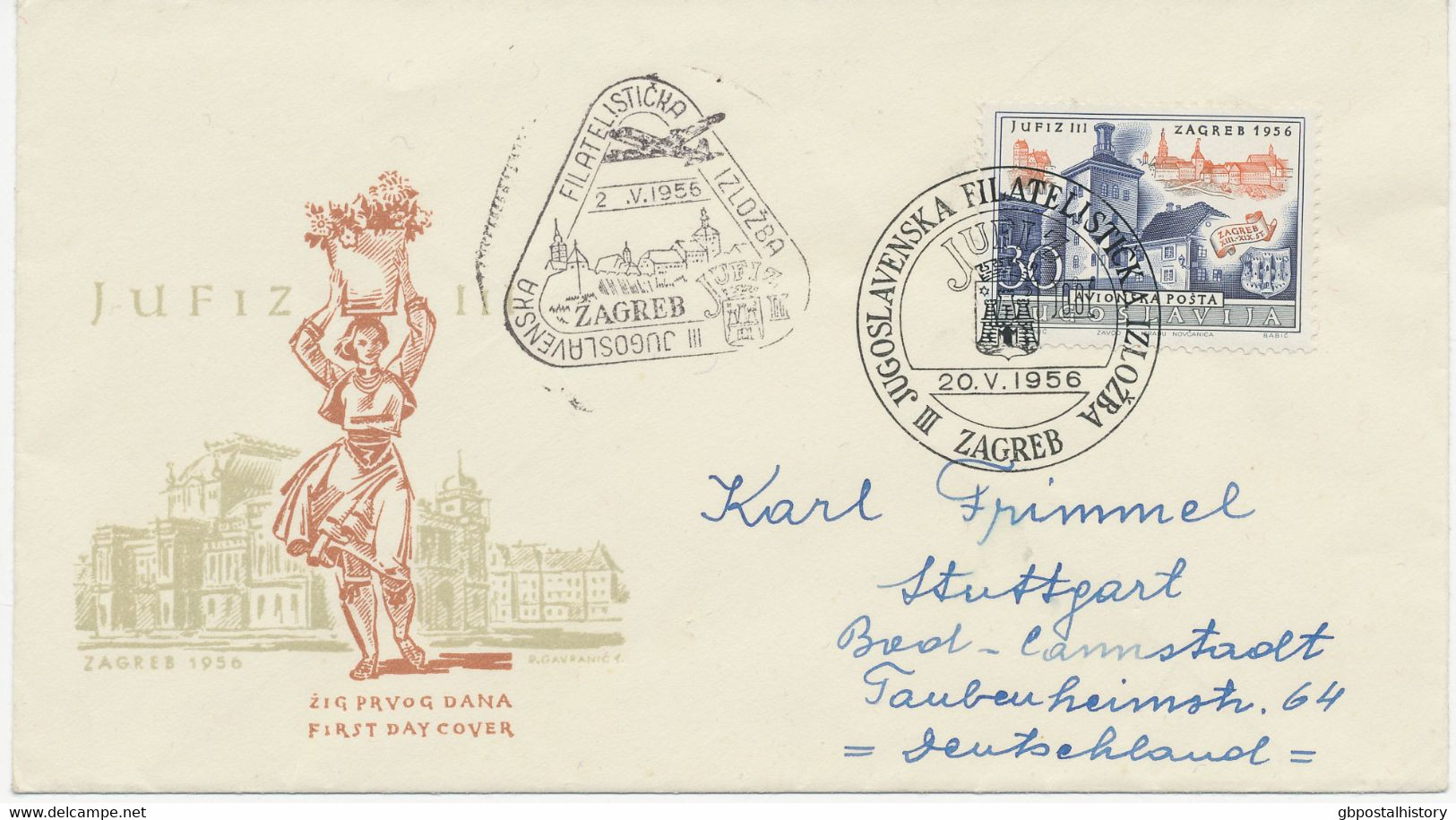 JUGOSLAWIEN 1956 Intern.Briefmarkenausstellung JUFIZ III, Zagreb PRE-RELEASE FDC - Briefe U. Dokumente